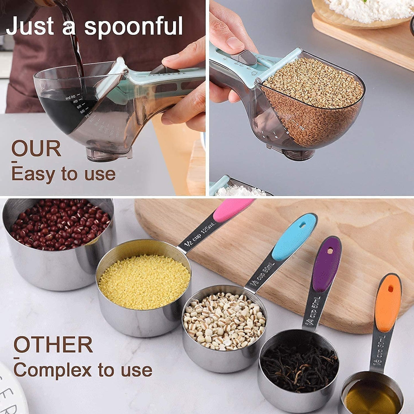 NestNova All in 1 Adjustable Liquid and Solid Foam Measuring Spoon Cup